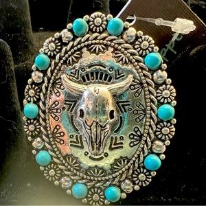 NWT large conch with the bulls skull western adjustable ring turquoise